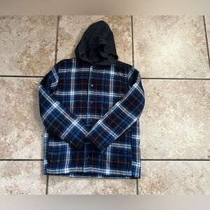 Old Navy Blue Plaid Hooded Flannel Shirt Jacket